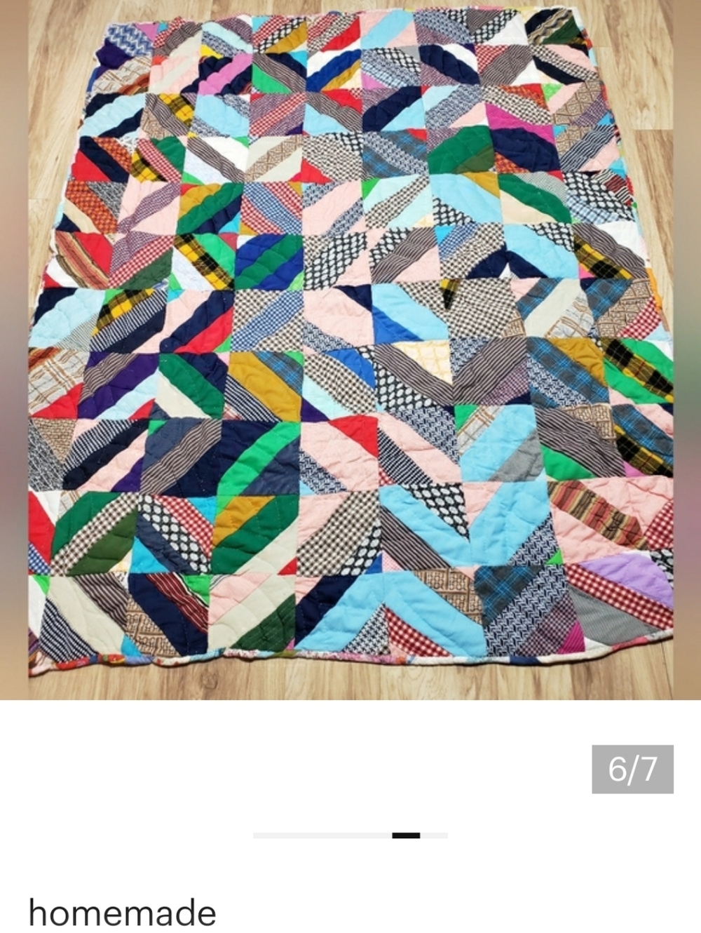 Vintage Patchwork Crazy Quilt Reversable Double Sided Heavy Homemade 80in By 65i